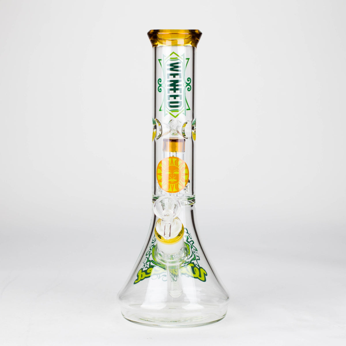 Helios Beaker Bong With Showerhead Perc from WENEED Glass in Yellow