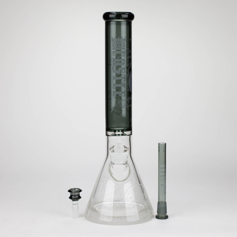 Castle Glassworks Wolf Etched 16 inch Beaker Bong with matching bowl piece and downstem