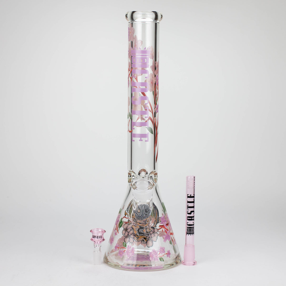 16 Inch Cherry Blossom Beaker Bong from Castle Glassworks with Downstem and bowl piece