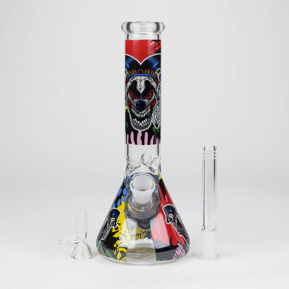 10 Inch Demented Clown Beaker Bong with bowl piece and downstem