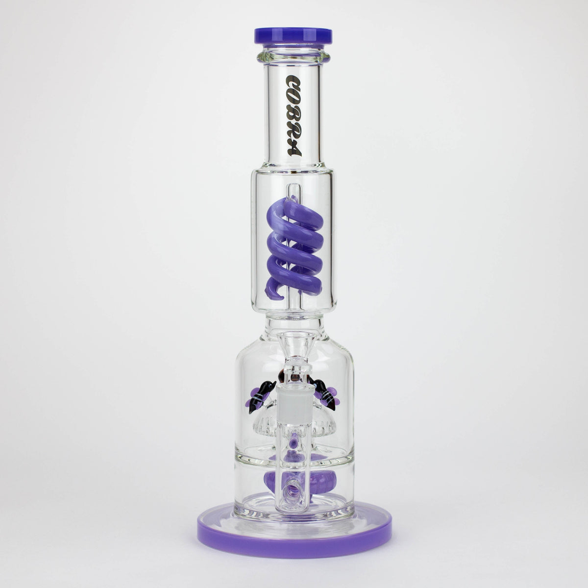 Front View of the purple 15 Inch Coiled Snake Perc Bong from COBRA Glass