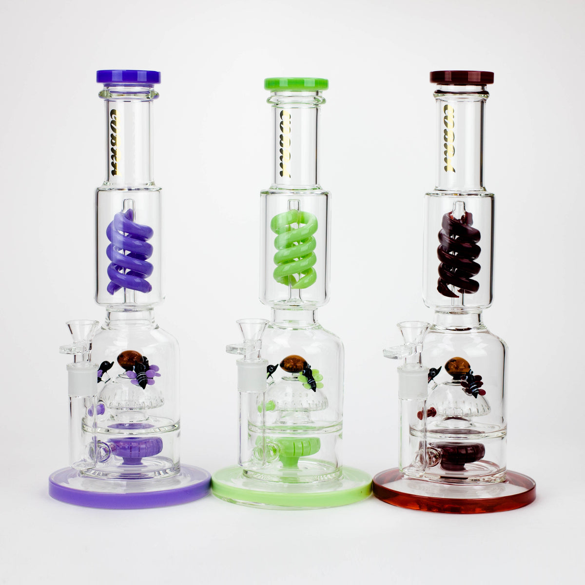 Three 15 Inch Coiled Snake Perc Bongs with dual diffusers from COBRA Glass