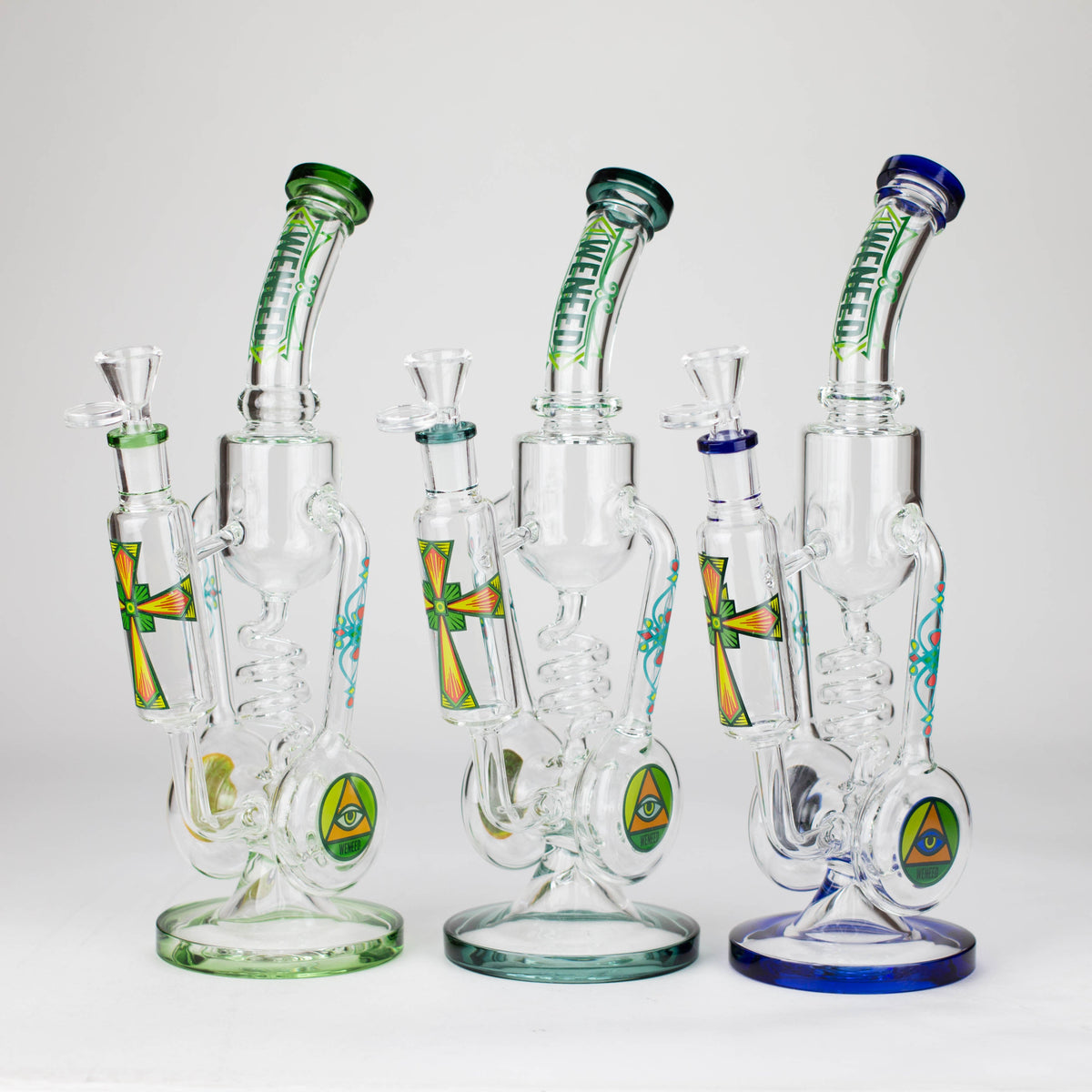 Three 14 Inch Crusaders Recycler Bongs from WENEED