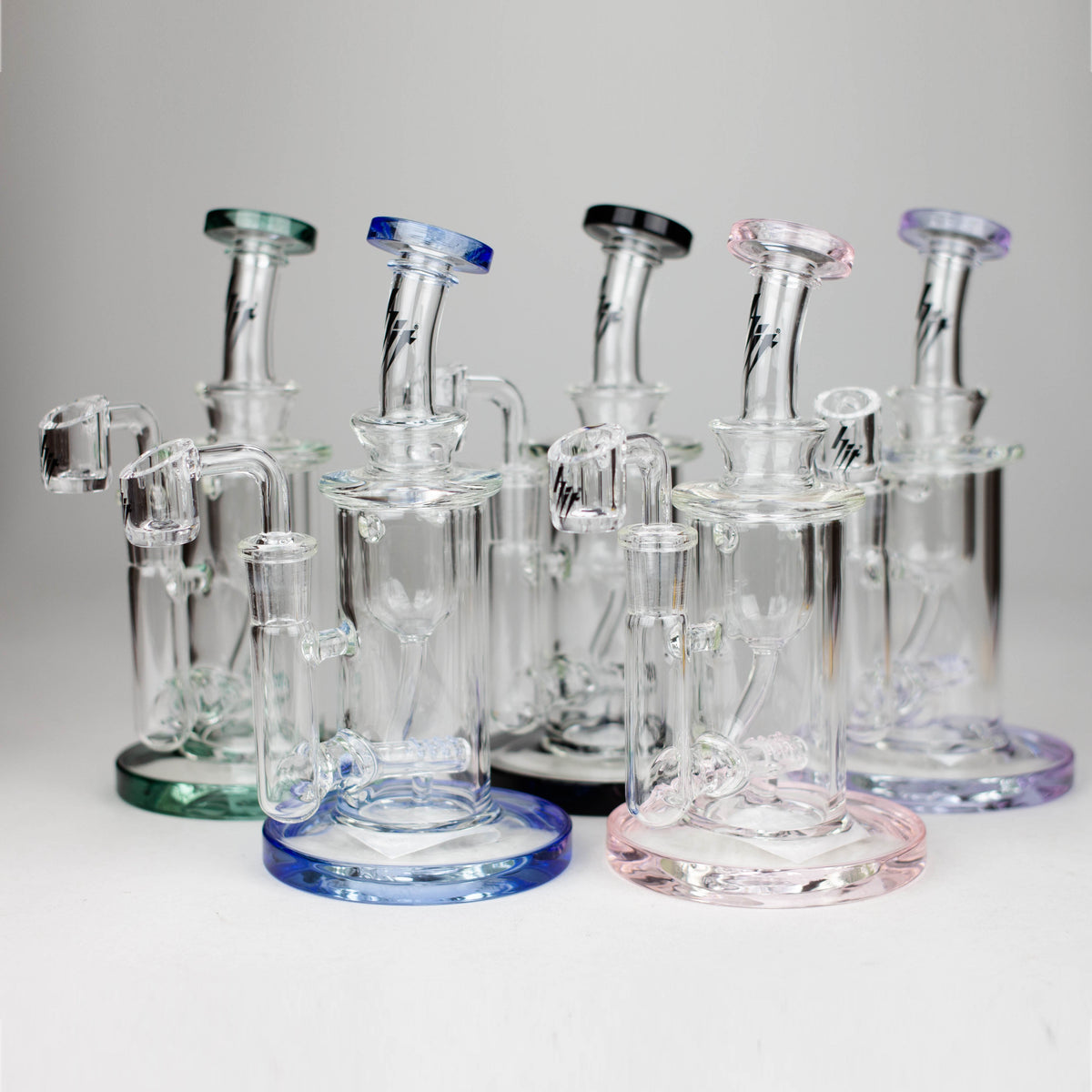 Five 8 Inch Dab Rigs With Inline Diffusers by HIT Glass