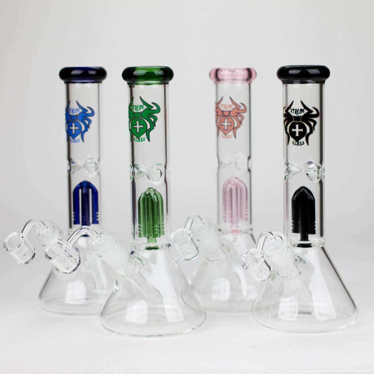 Four 10 Inch Dab Rigs With Tree Arm Perc from XTREME Glass