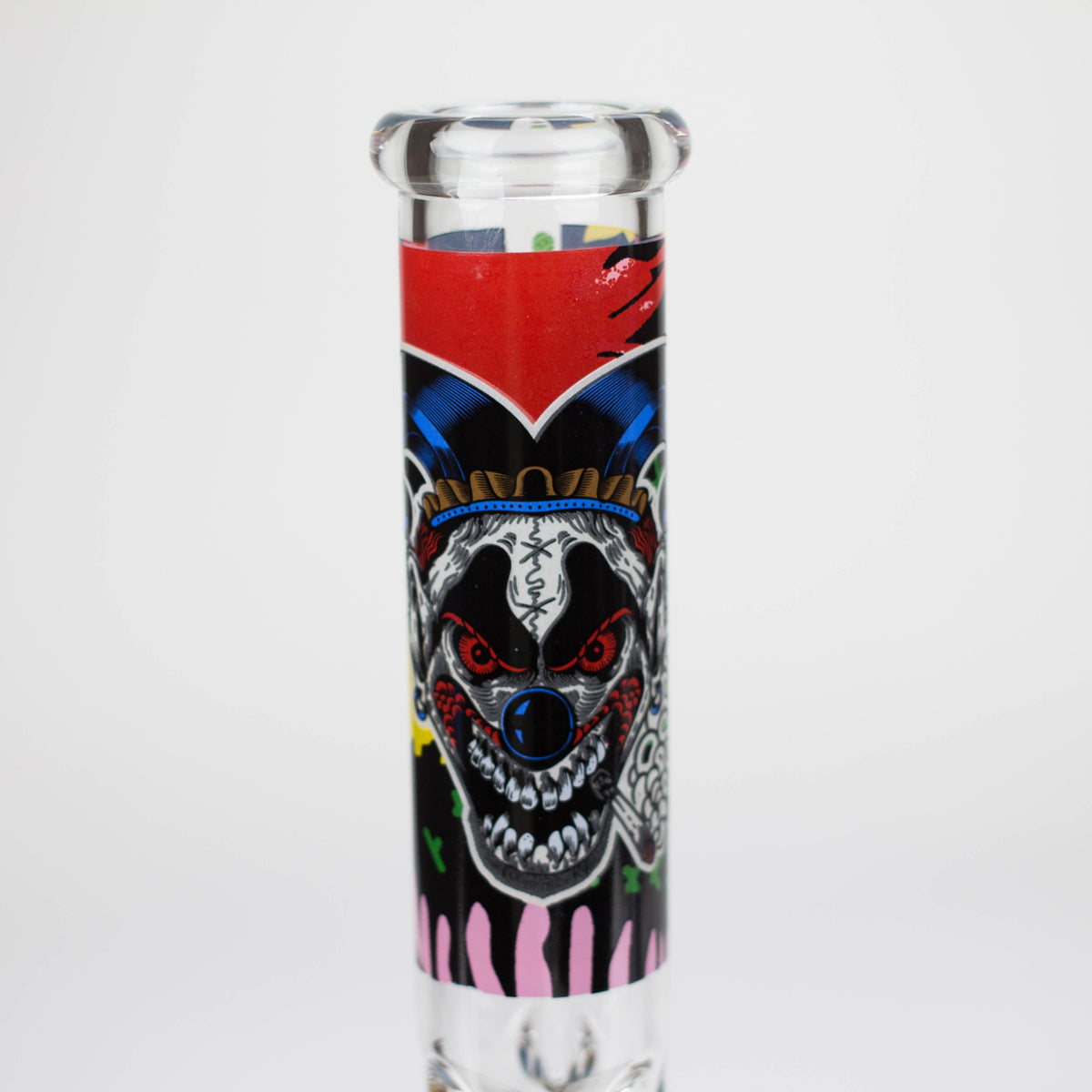 Demented Clown Design on the neck of a 10 inch beaker bong