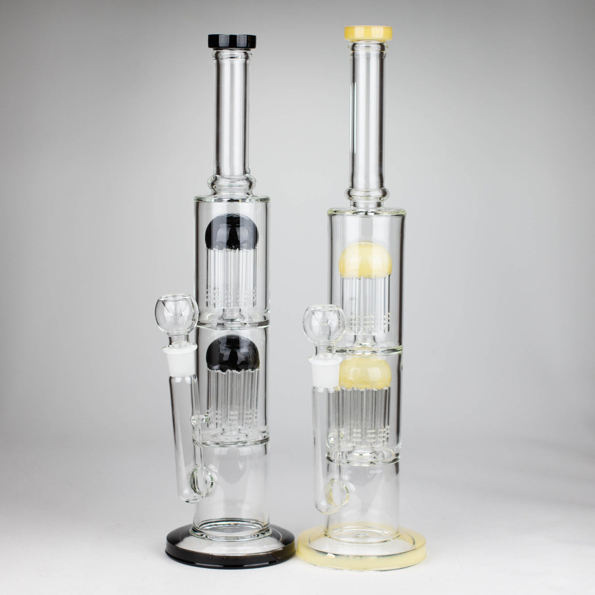 Two 16 Inch Double Perc Straight Tube Bongs with tree arm percolators