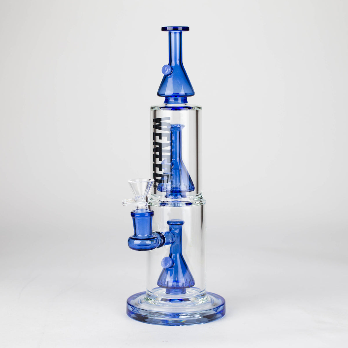 11 Inch Dual-Chamber Bong With Stacked Percolators by WENEED Glass in Blue