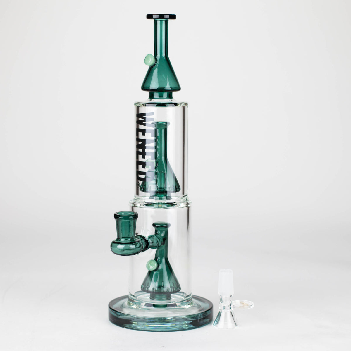 11 Inch Dual-Chamber Bong With Stacked Percolators by WENEED Glass in Green