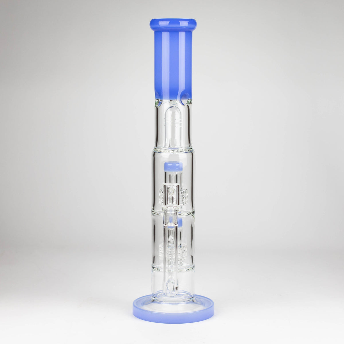 Front View of the 16-Inch Dual Perc Dab Rig in Blue