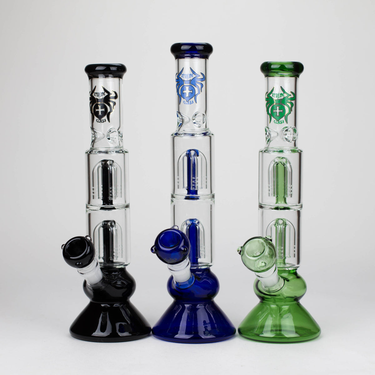 Three Dual Tree-Arm Perc Bongs by XTREME Glass in 13 Inches