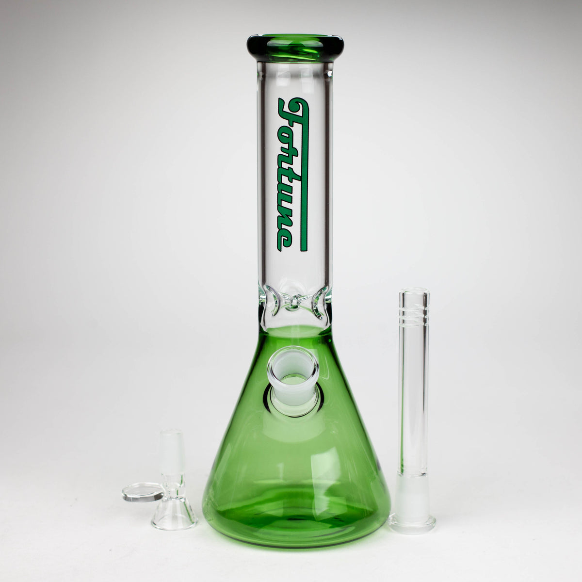 Fortune | 10" Beaker Water Bong Front View With Bowl Piece and Downstem