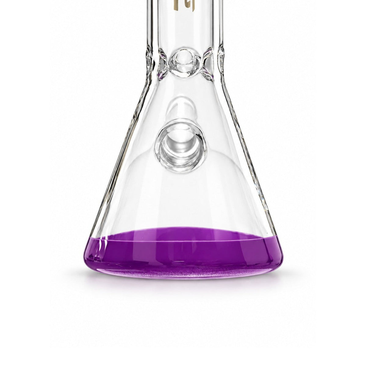 Close-up of the clear Fortune beaker chamber with purple base ring and the bowl joint empty