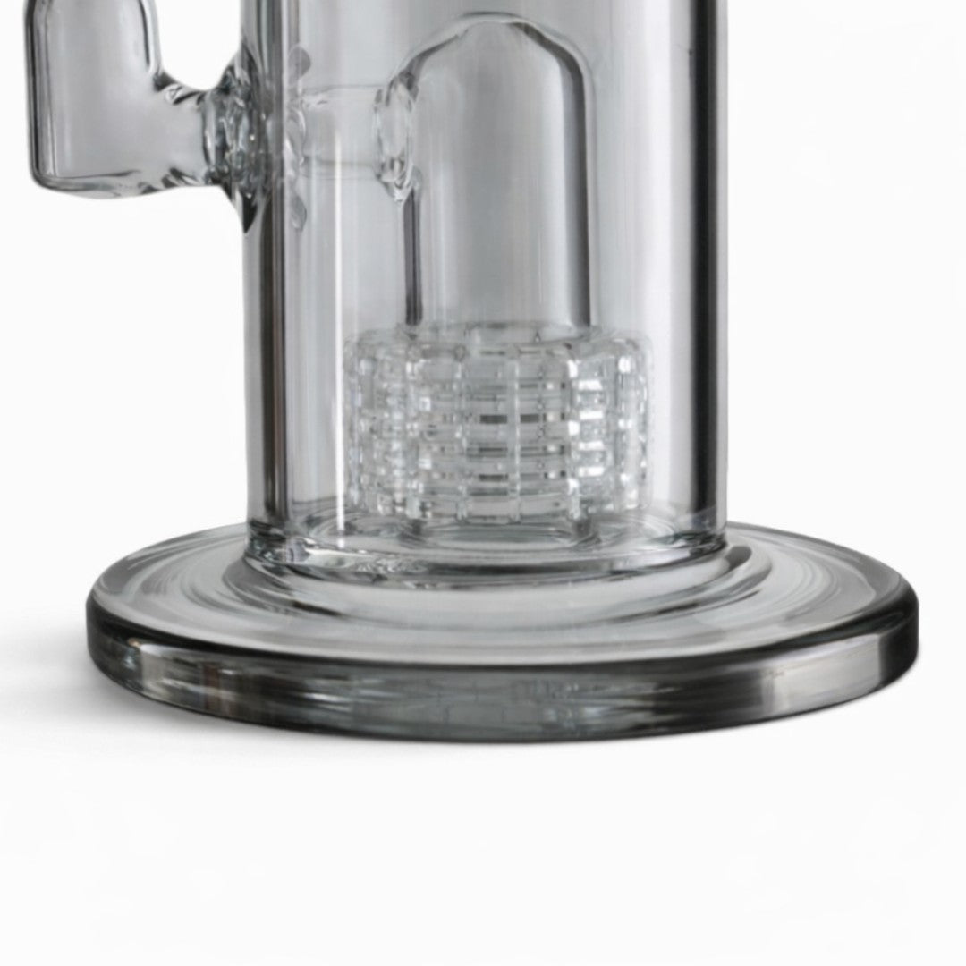 Detail of the matrix percolator inside the Ash Gray Fortune rig beside the fitted side attachment