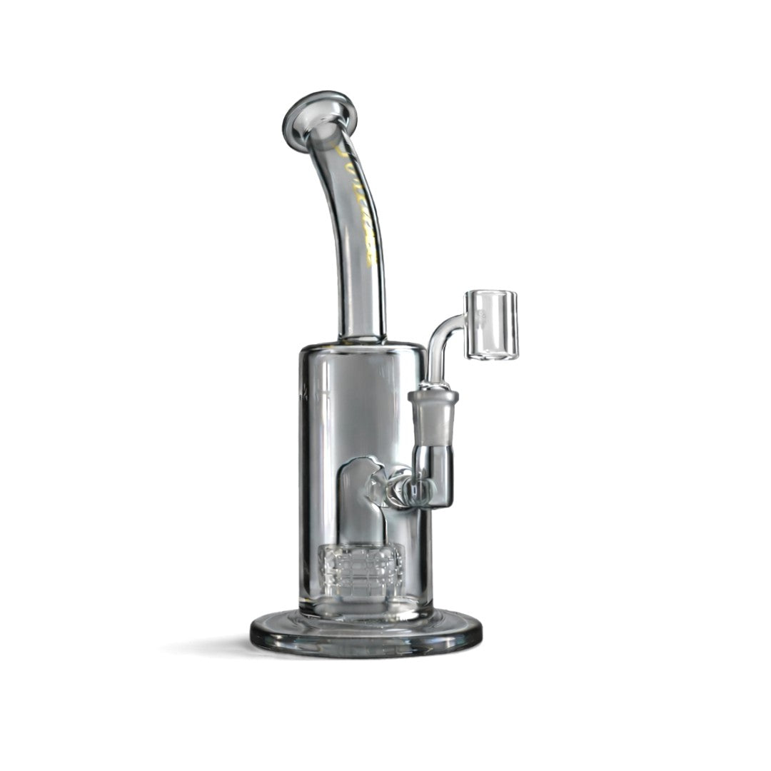 Ash Gray Fortune 10-inch Matrix rig with gold neck branding and a clear side banger