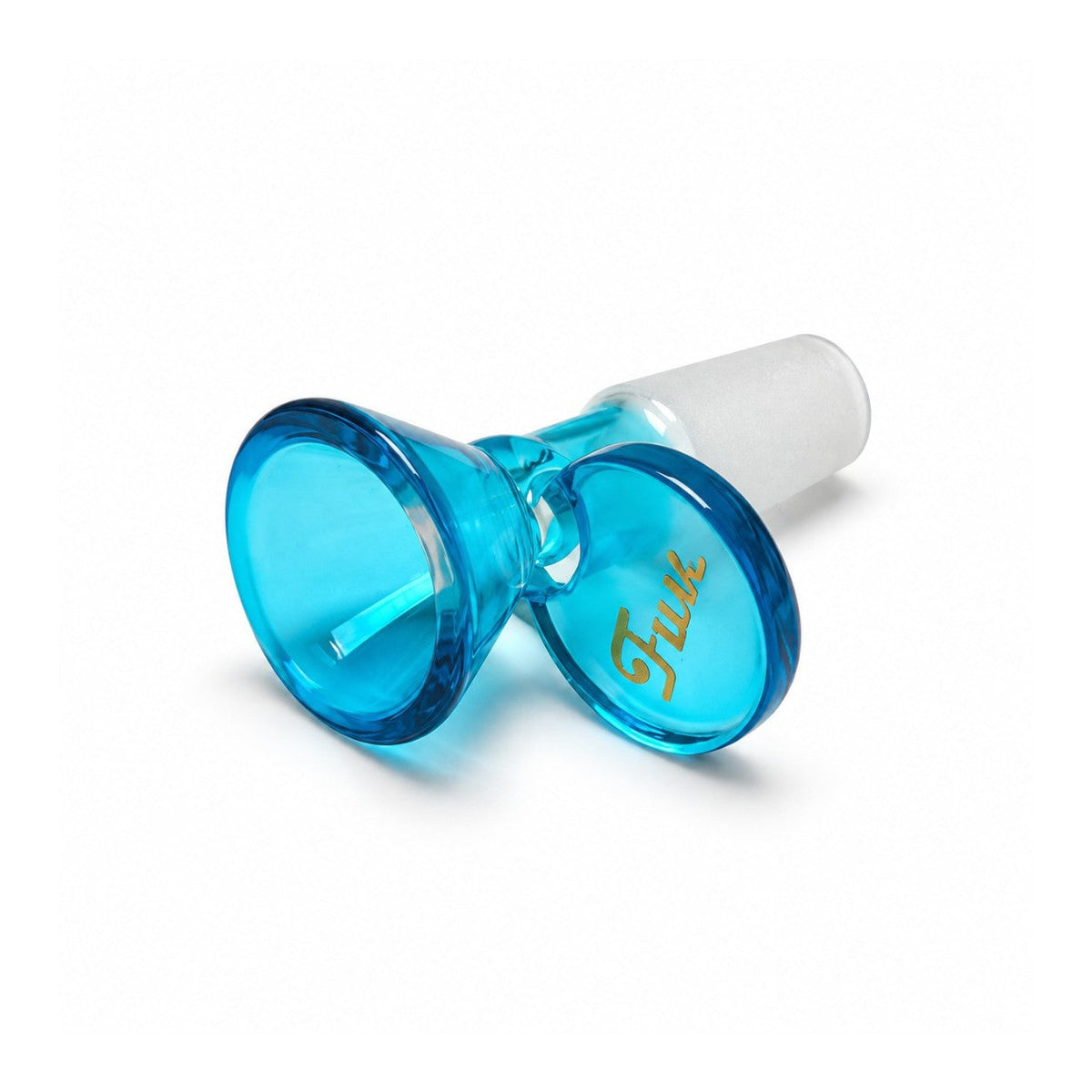 Separate Blue 14mm bowl supplied with the Hex Appeal bong, showing its frosted male joint and gold-lettered round handle