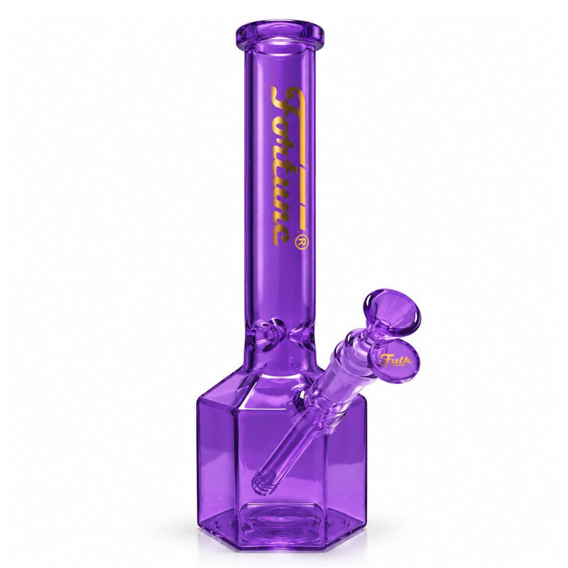 Purple Fortune 12-inch Hex Appeal bong with a matching handled bowl and removable downstem