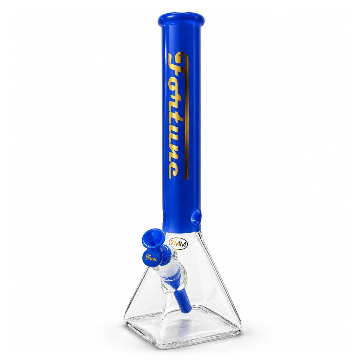 Blue Fortune 18-inch Square Up bong with a clear angular base and coordinated downstem