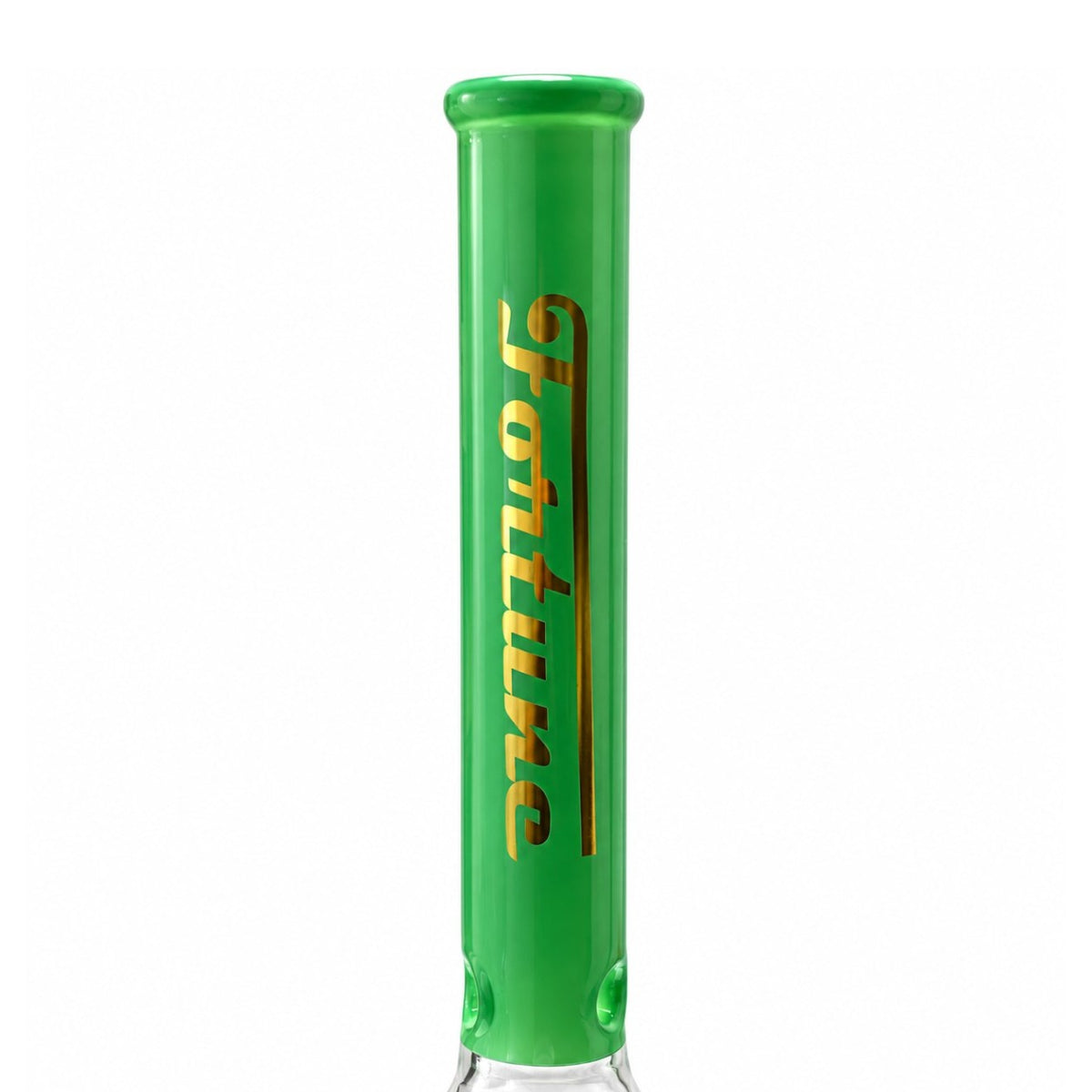 Close-up of the Green Square Up’s wide straight neck, thick mouthpiece rim and gold Fortune logo