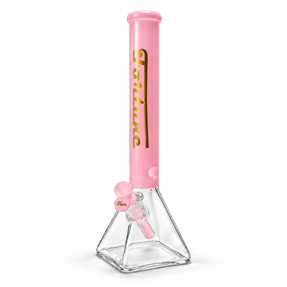 Pink Fortune 18-inch Square Up bong with a clear square base and matching glass attachments
