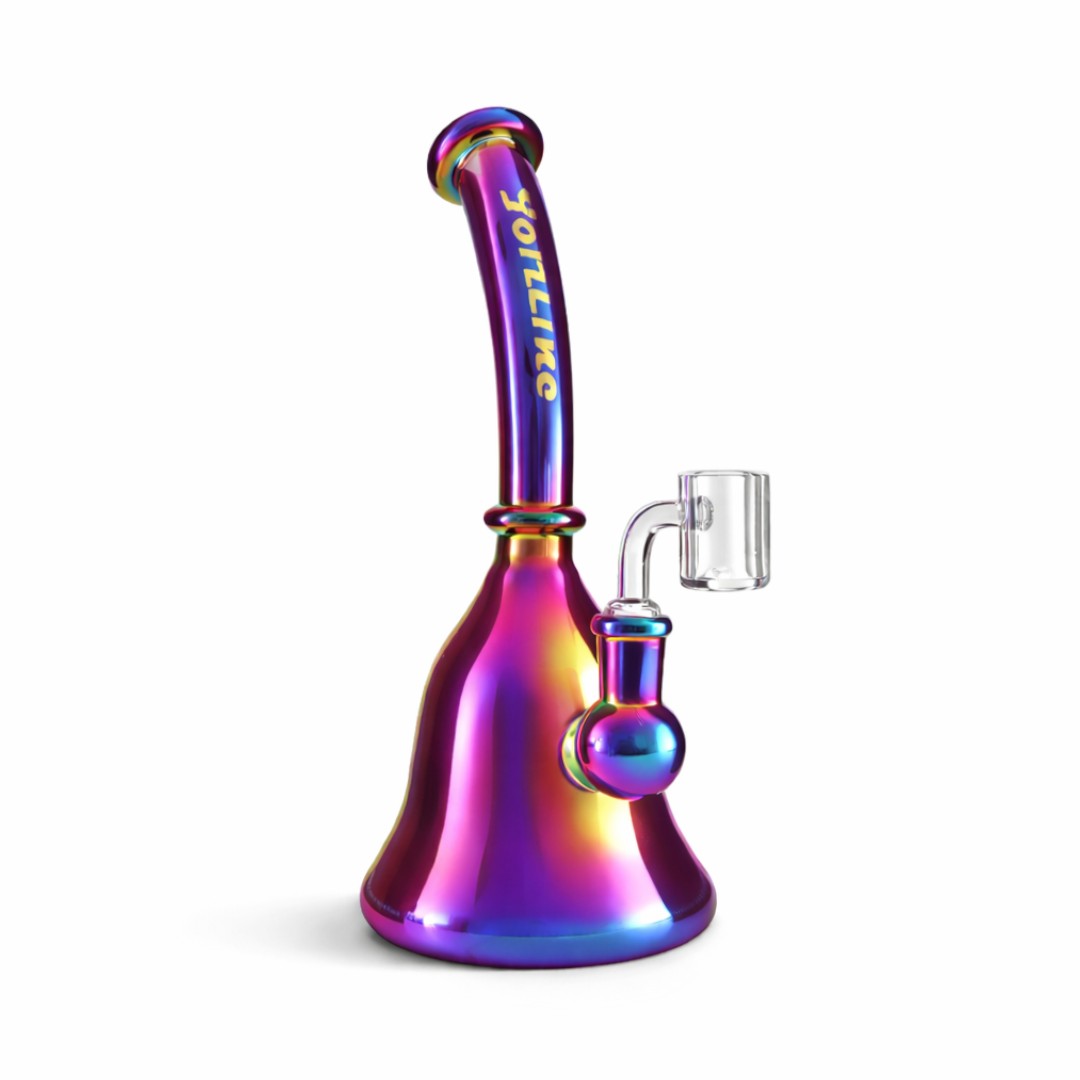 Iridescent Purple Fortune Prism Drift rig with a bent neck, gold logo and clear side attachment