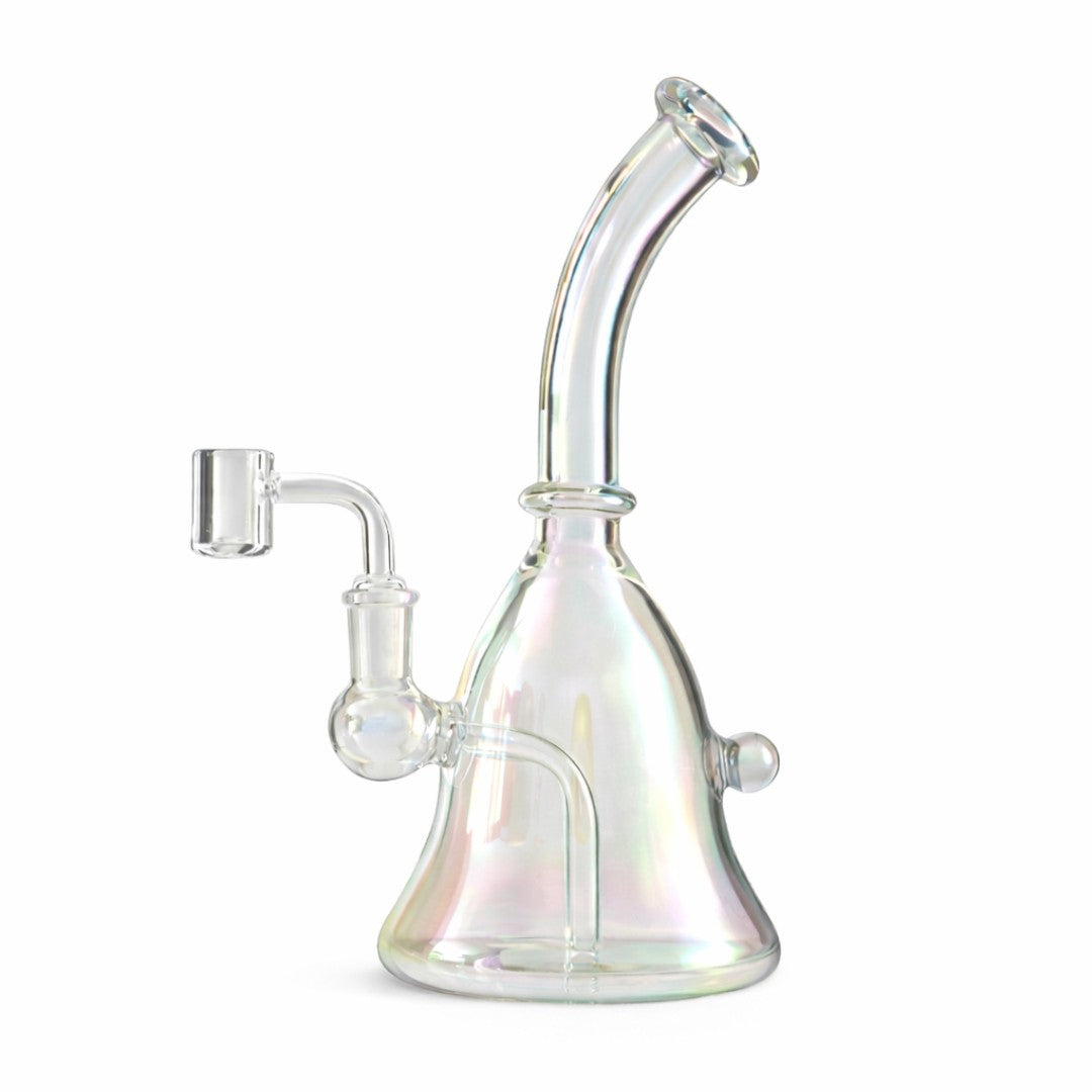Reverse view of the Sunshine Prism Drift rig showing its curved neck, side attachment and internal percolator
