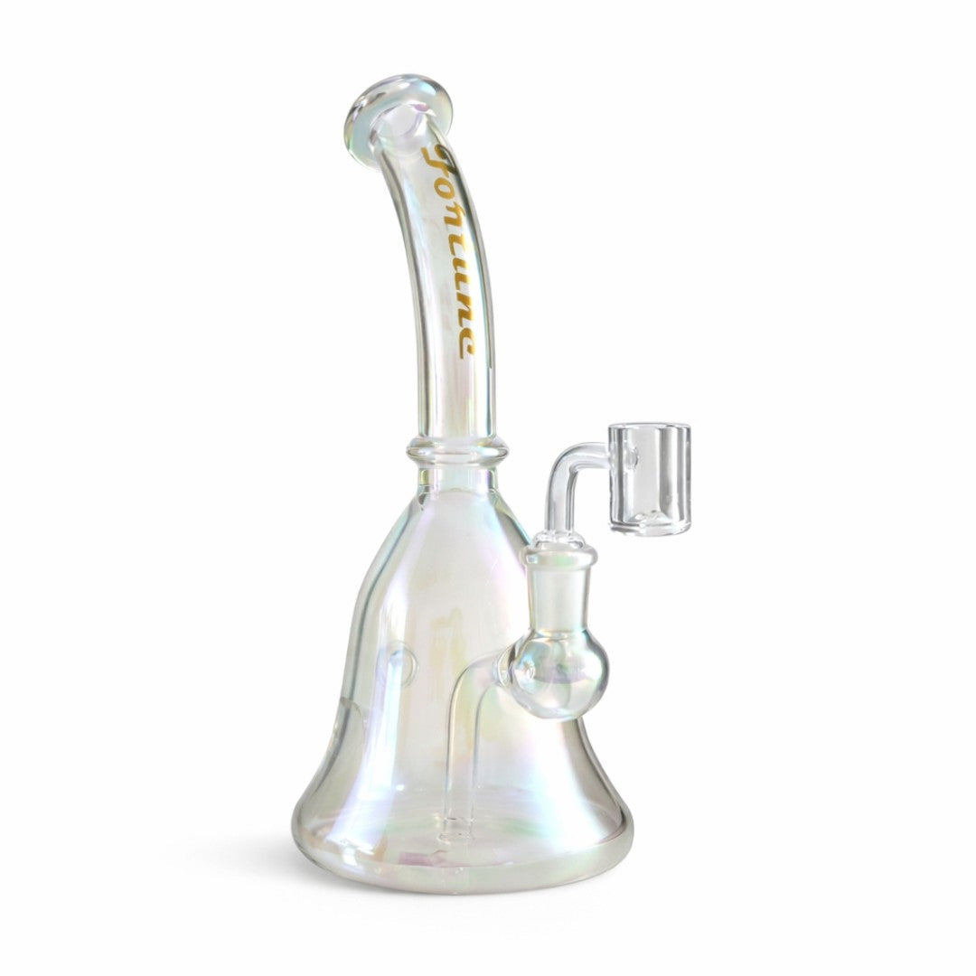 Sunshine Fortune Prism Drift rig with clear pearly glass, gold branding and a bent neck