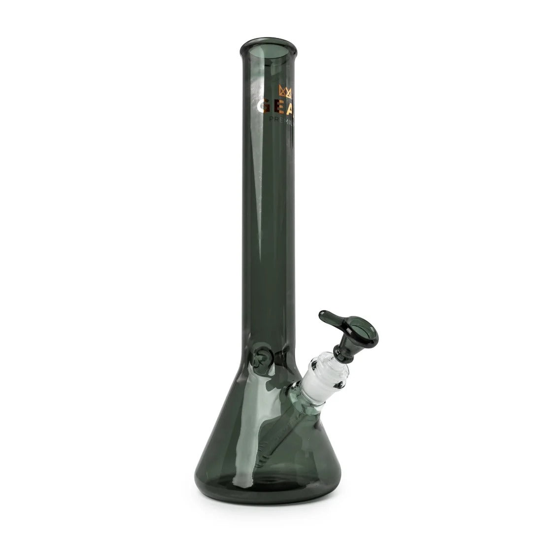 GEAR Premium smoke-tinted beaker tube with gold logo and pull-out Thumper attachment
