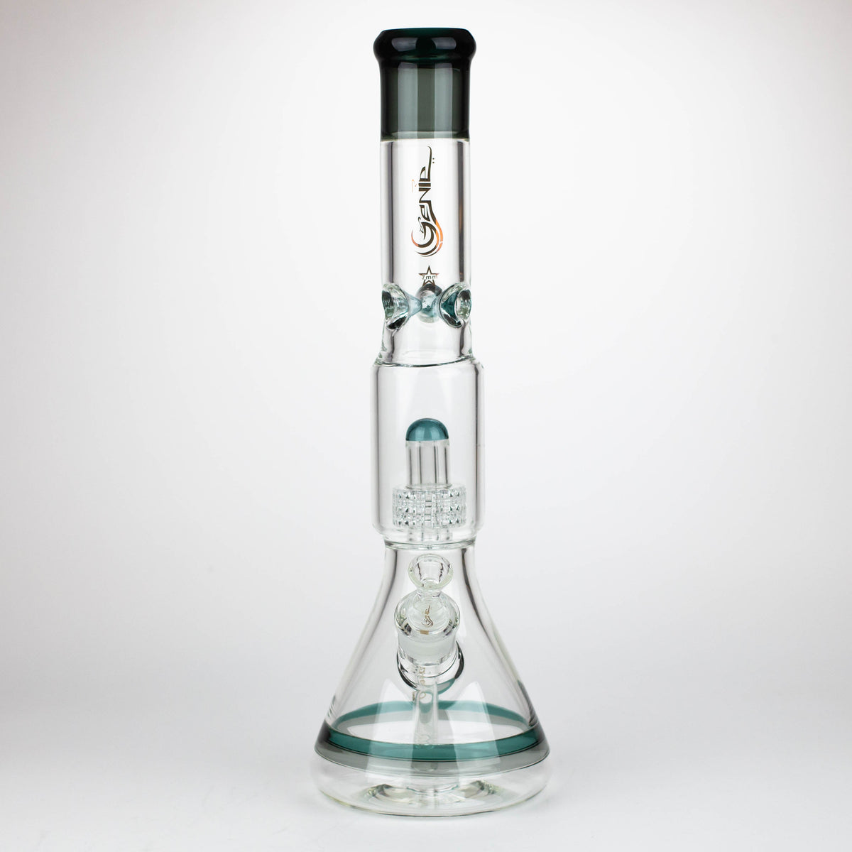 Front View of the Showerhead Perc Bong in 17 inches by GENIE