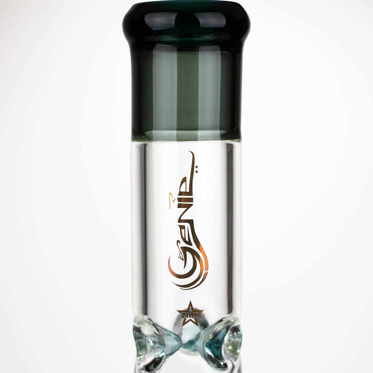 Glass Neck of the 17 Inch Showerhead Perc Bong by GENIE with Logo