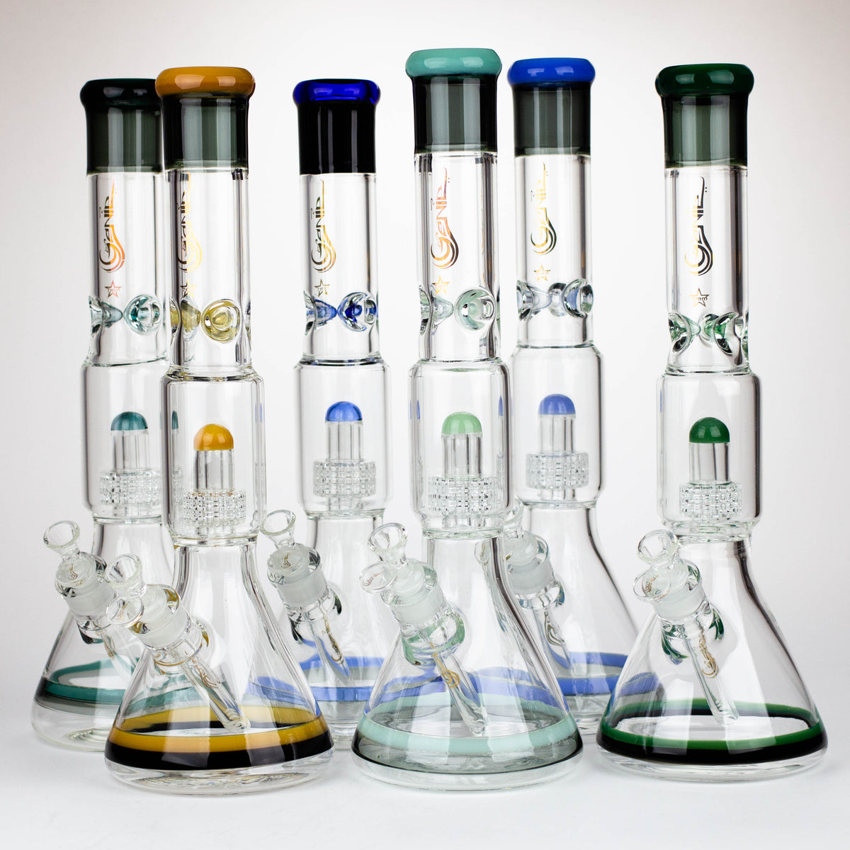 Six 17 Inch Showerhead Perc Bongs by GENIE Glass