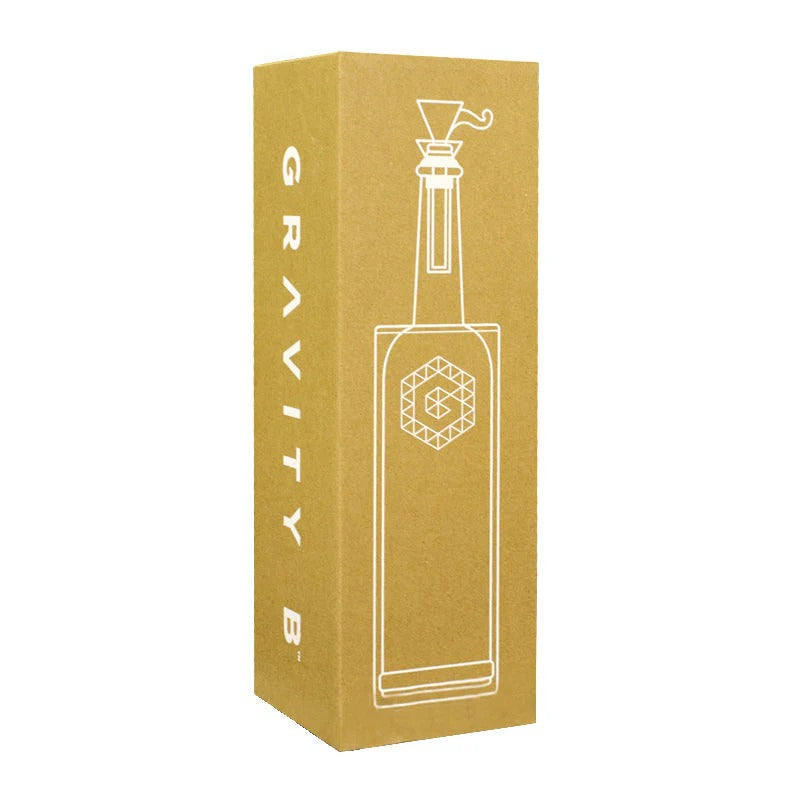 Tan Gravity B Aurora cardboard box with white line-art water pipe and geometric logo