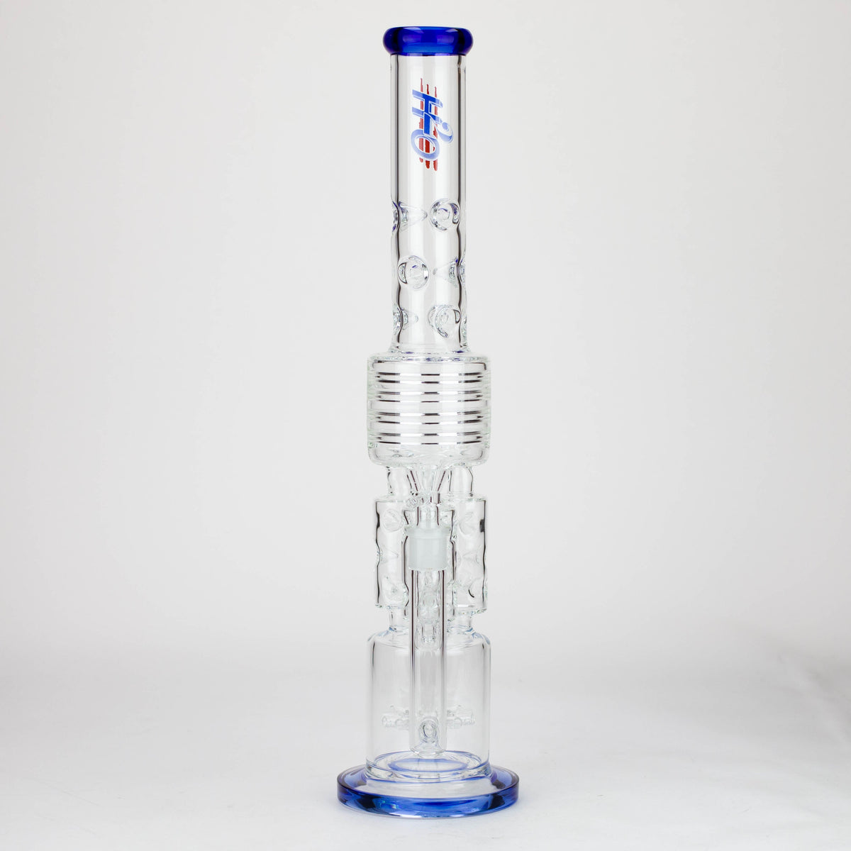 Front View of the H2O 21 inch Straight Tube Percolator Bong in Blue