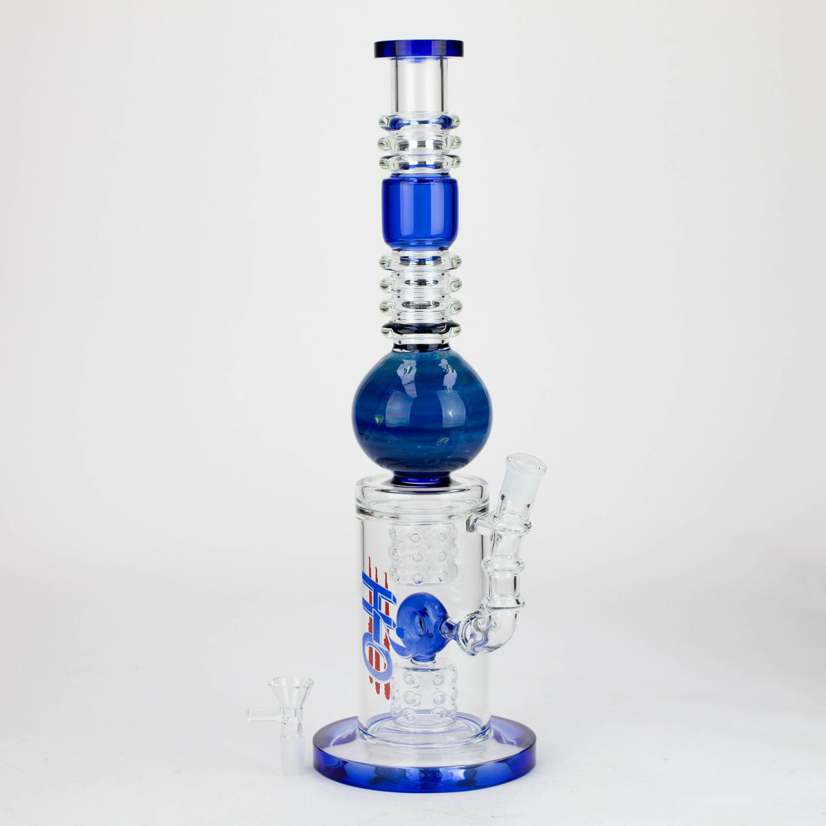 H2O | 15-Inch Double Drum Diffuser Bong with Perc in Blue