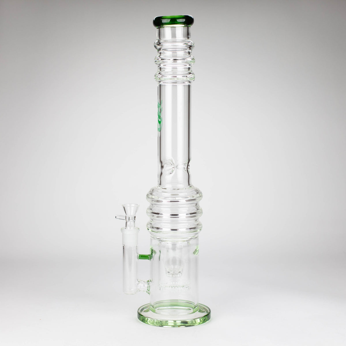 Side View of the 18 Inch Straight Tube Bong with double layered honeycomb diffuser from H2O Glass