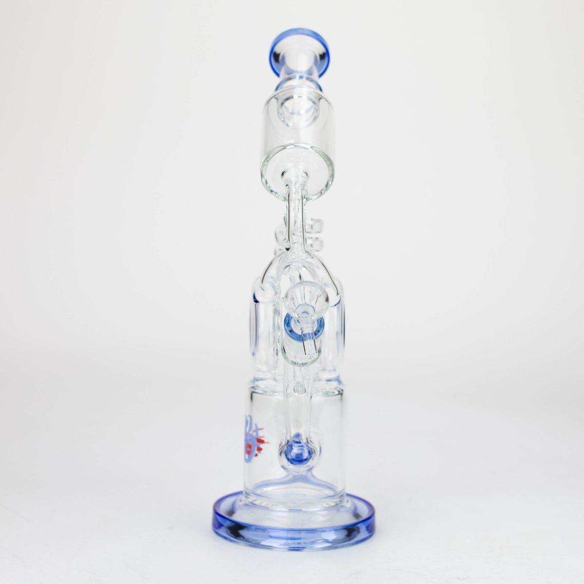 Front View of the blue H2O 10 inch Telescope Recycler Bong With Inline Percolator