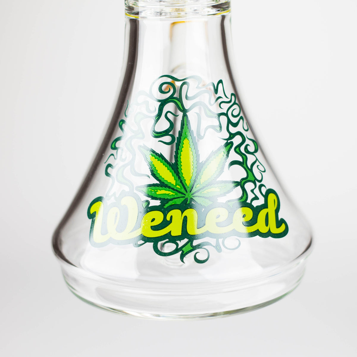 Glass Base with WENEED Logo on the 11 inch Helios Beaker Bong With Showerhead Perc