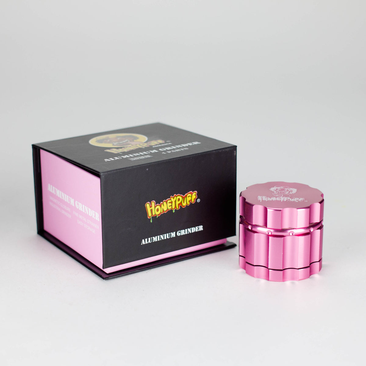 Honey Puff 4-Piece Metal Herb Grinder with Packaging