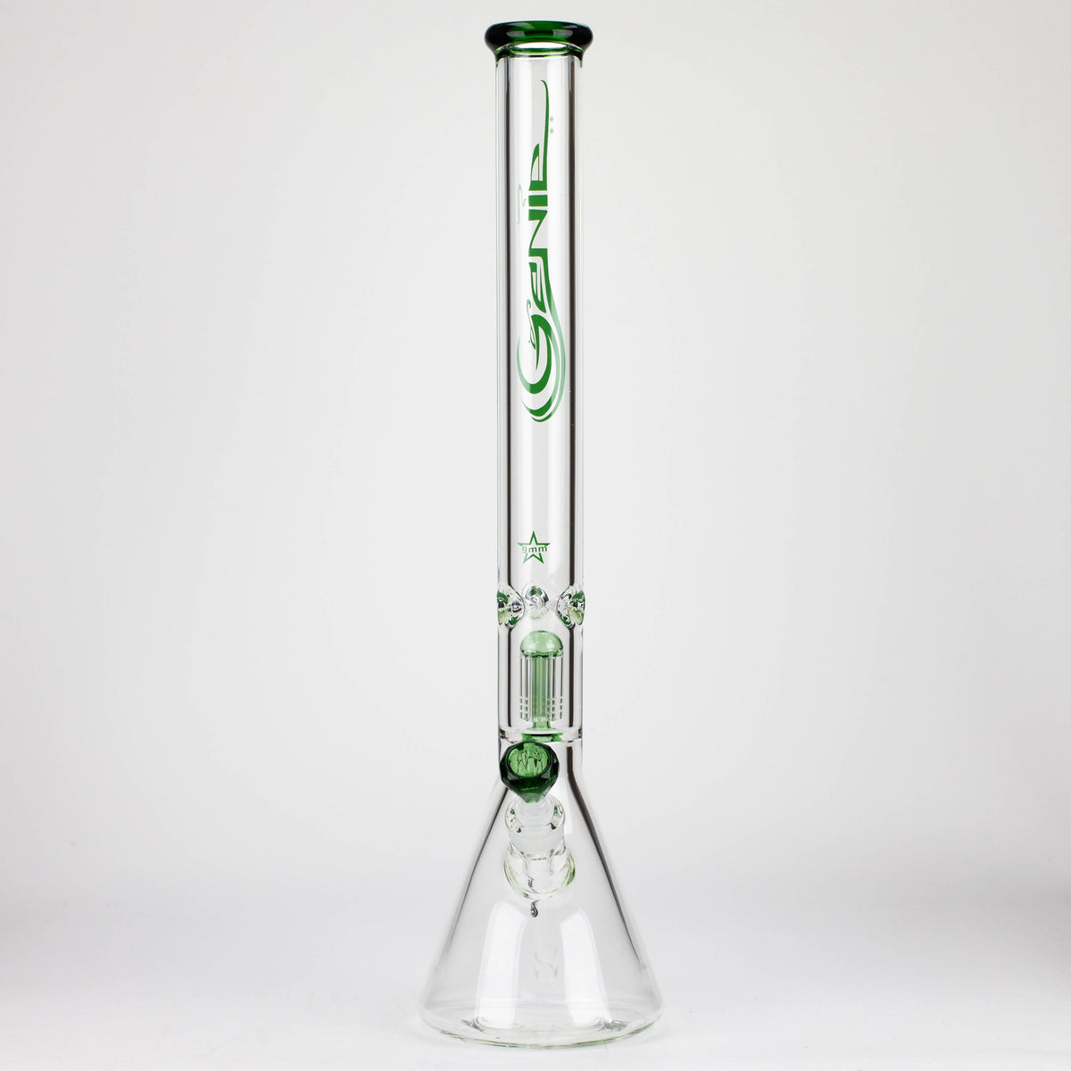 Front View of the 24" Huge Beaker Bong With Tree Perc by GENIE Glass in Green