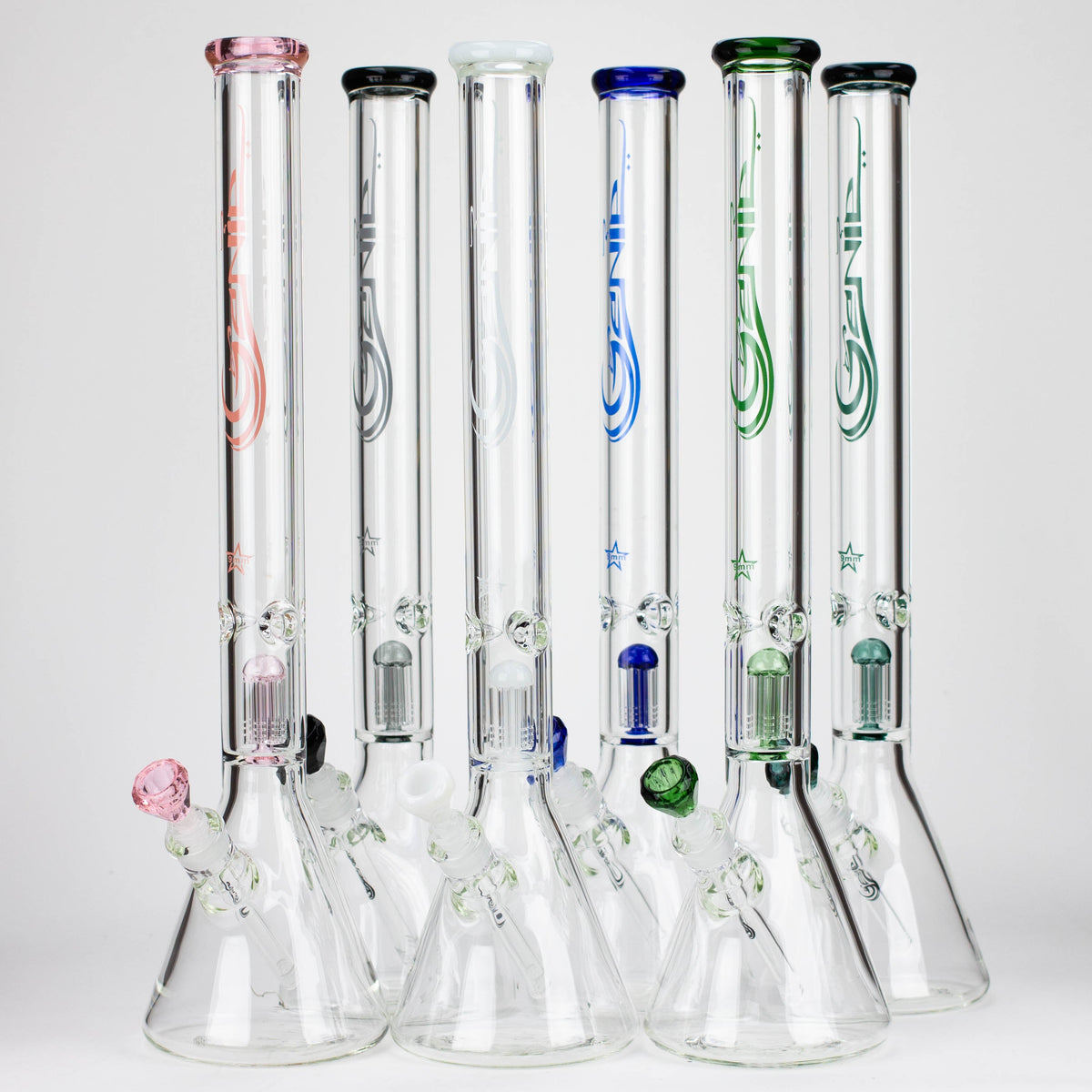 Six 24" Huge Beaker Bongs With Tree Perc by GENIE Glass