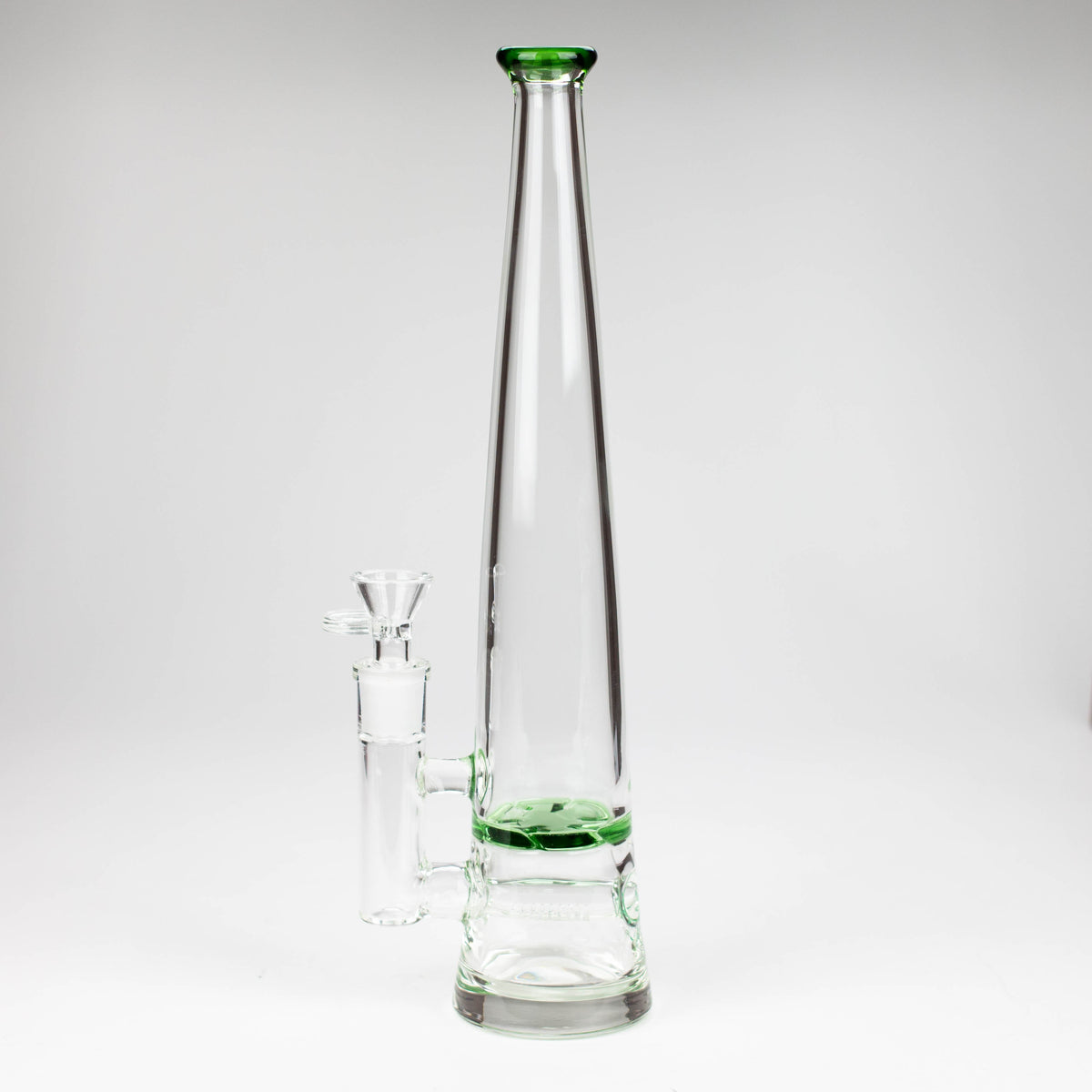 Side View of the The Kind Glass Green Giggles Dual Percolator Bong