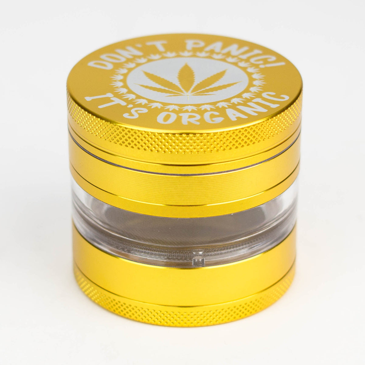 "Don't Panic It's Organic" 63mm Large Metal Yellow Weed Grinder