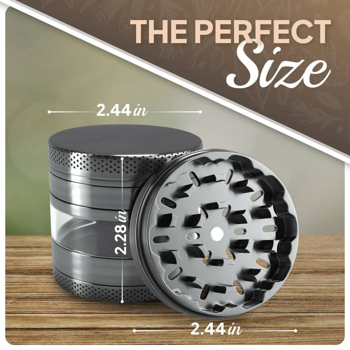 Size Chart of the "Don't Panic It's Organic" 63mm Metal Weed Grinder