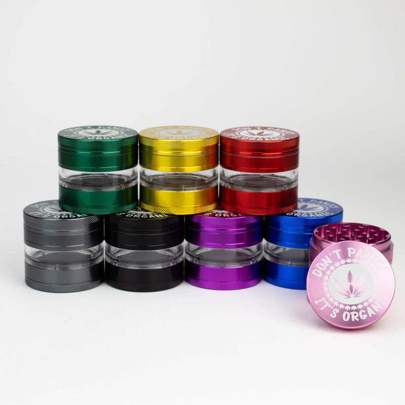 "Don't Panic It's Organic" 63mm Large Weed Grinders in various colors