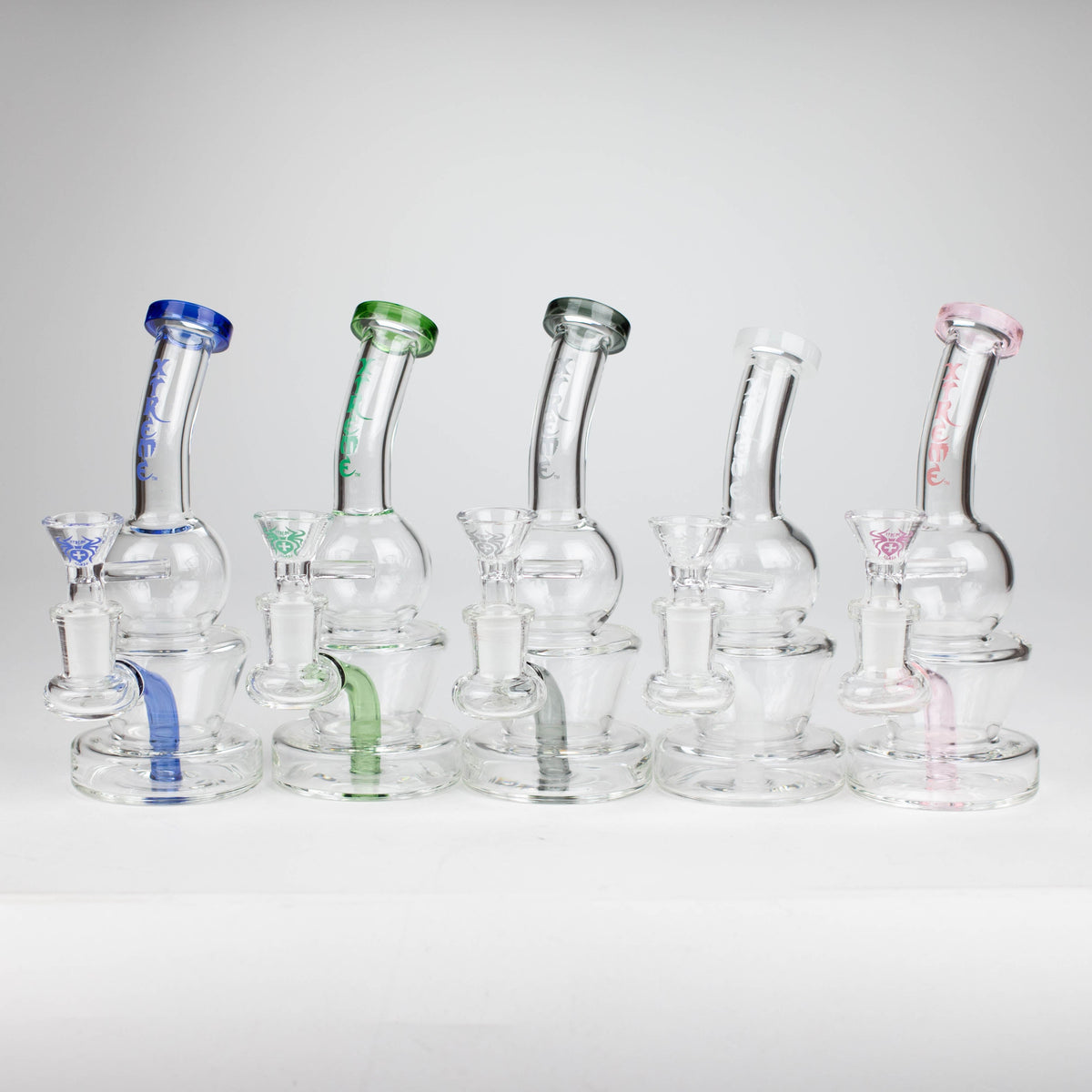 Five 7 Inch Mini Dab Rig Hybrids with bowl pieces by XTREME Glass