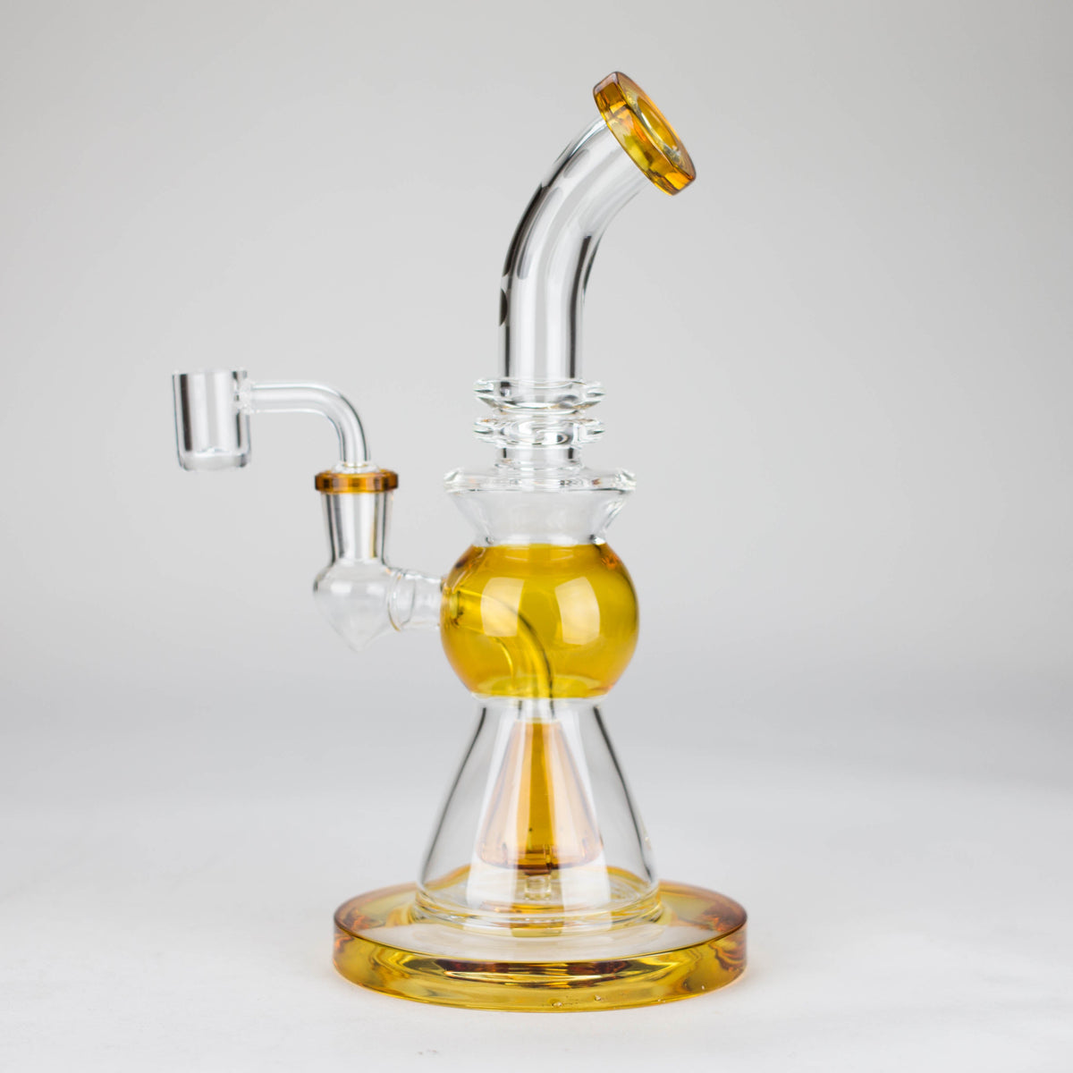 Side View of the Yellow Dab Rig With Showerhead Diffuser from Infyniti Glass