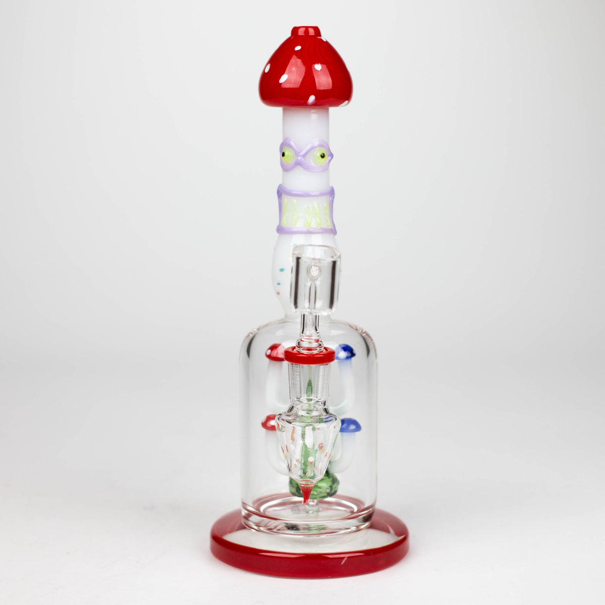 Front View of the 10-Inch Red Mushroom Dab Rig With Diffuser