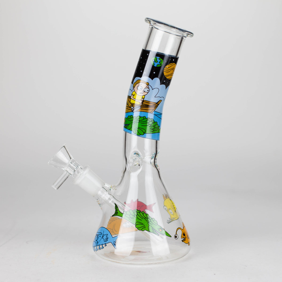 Side View of the 7" Glass Beaker Bong Part of the Rick And Morty Smoking Kit