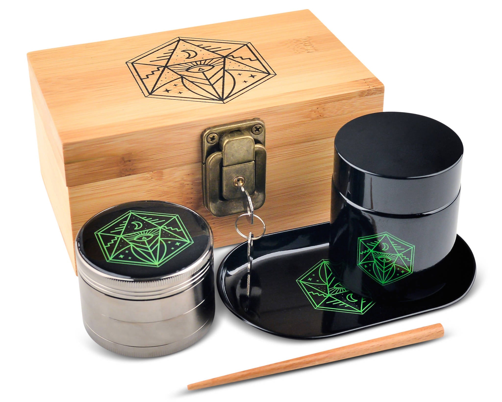 Pineapple Stash Box Combo Locking Stash Box buy Pineapple Grinder Stash Jar and Rolling Tray - 4 Part Herb Grinder - Brand New and Larger Combo!