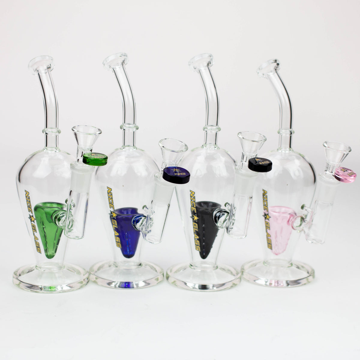 Four Nice Glass 8 inch Reverse Triangle Cone Perc Bubbler Bongs